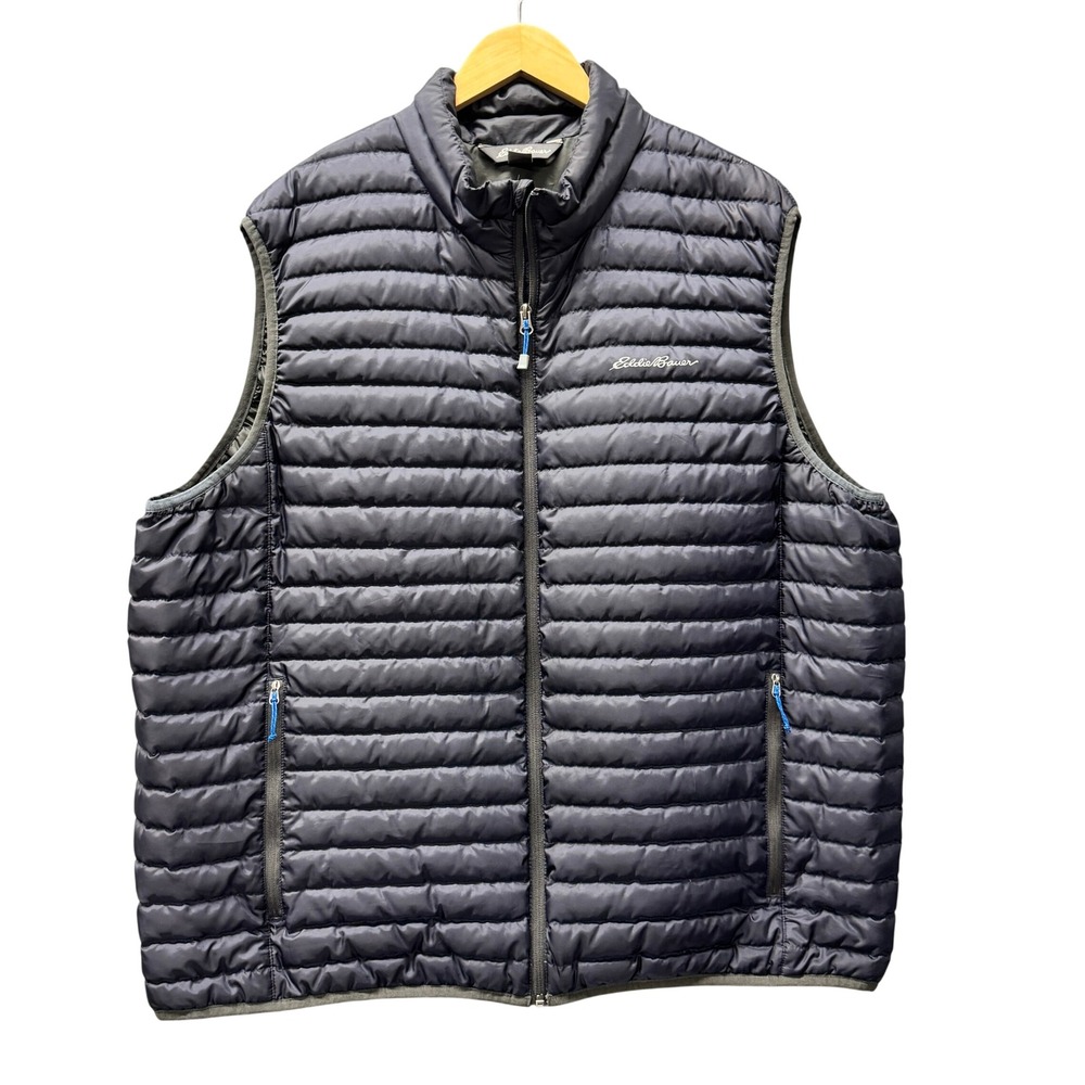 Eddie Bauer Down Puffer Vest Mens XXL EB700 Navy Blue Outerwear Full Zip Jacket